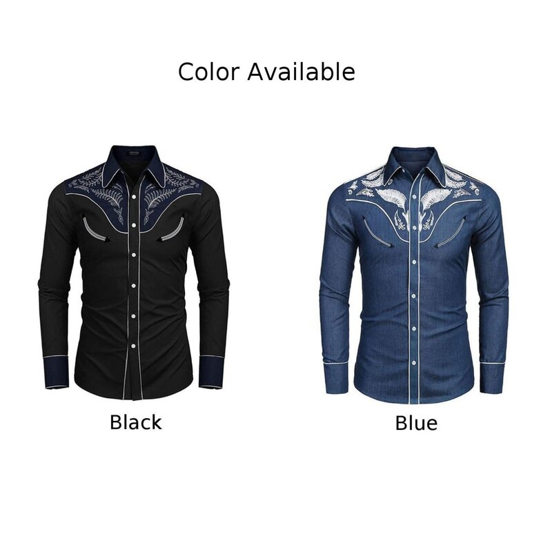 Camisa azul de manga comprida masculina, retrô, leve, elástico, macio, vintage, ocidental, impressão 3D, botões, casual, para baixo, outono, primavera