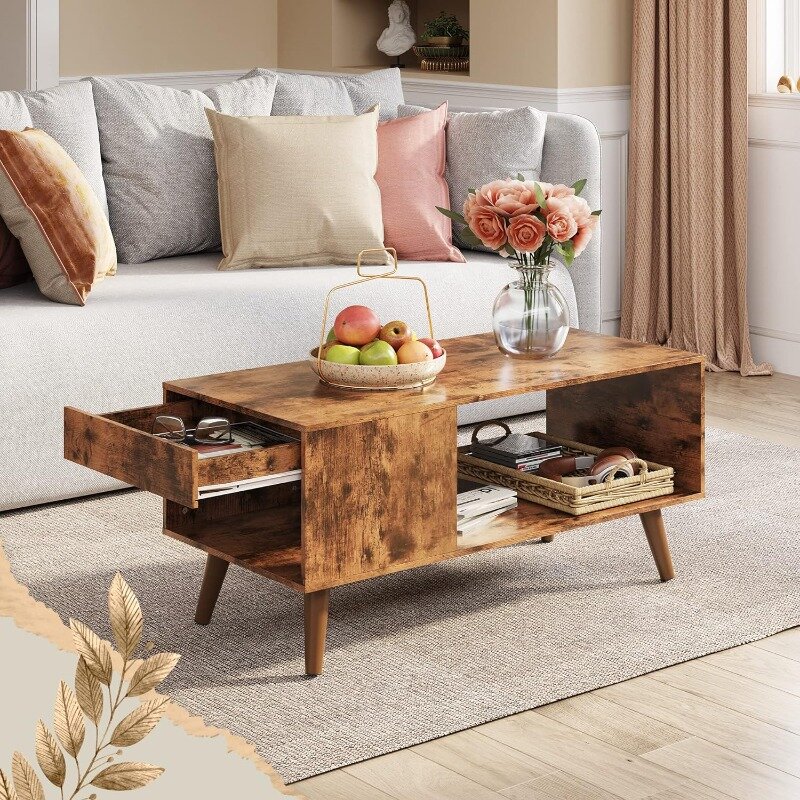Couch tisch für Wohnzimmer, Couch tisch aus Holz mit Stauraum, moderner Couch tisch aus der Mitte des Jahrhunderts mit Schublade, Wohnzimmer