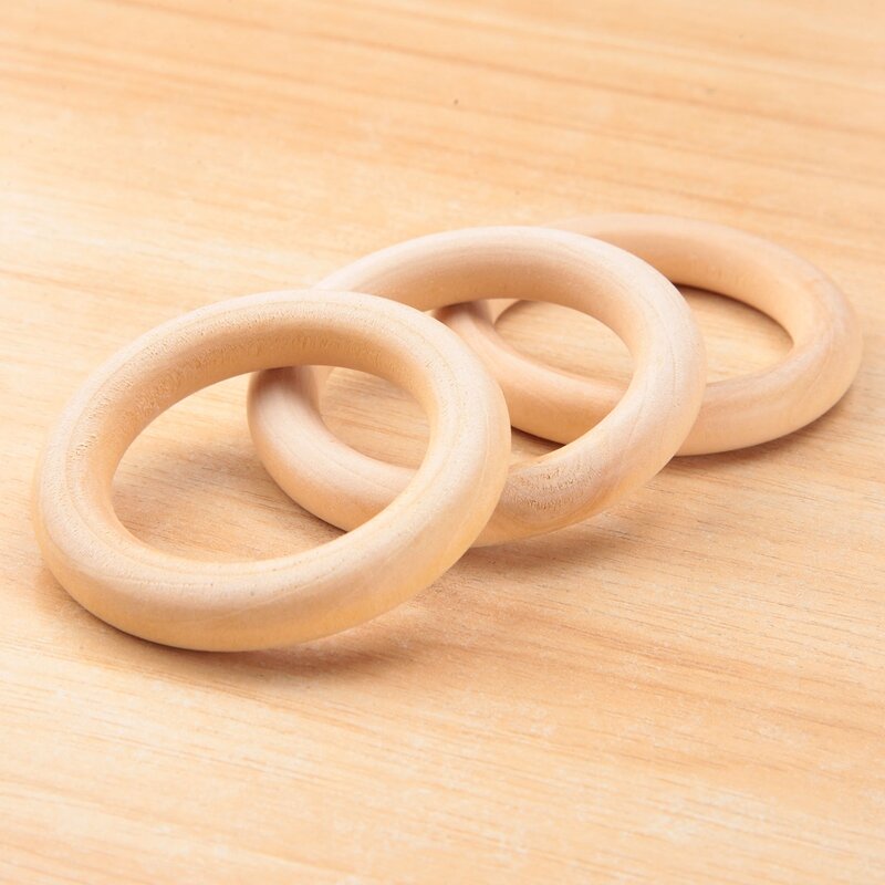 NEW-30 Pcs Natural Wood Rings 60Mm Unfinished Macrame Wooden Ring Wood Circles For DIY Craft Ring Pendant Jewelry Making