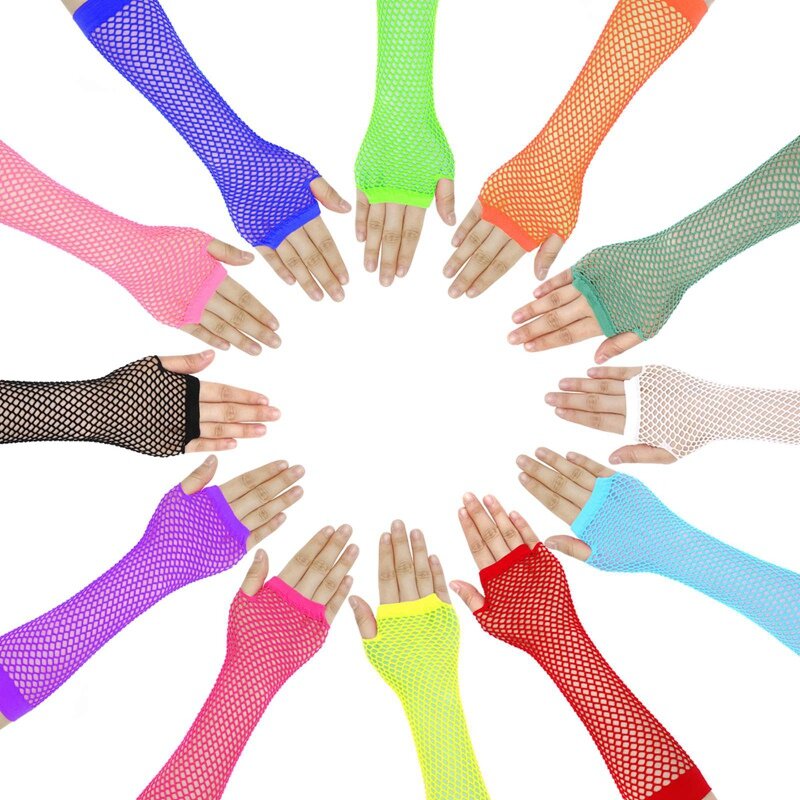 Женские разноцветные неоновые перчатки, сетчатые длинные перчатки для женщин, сексуальные красивые летние теплые перчатки
