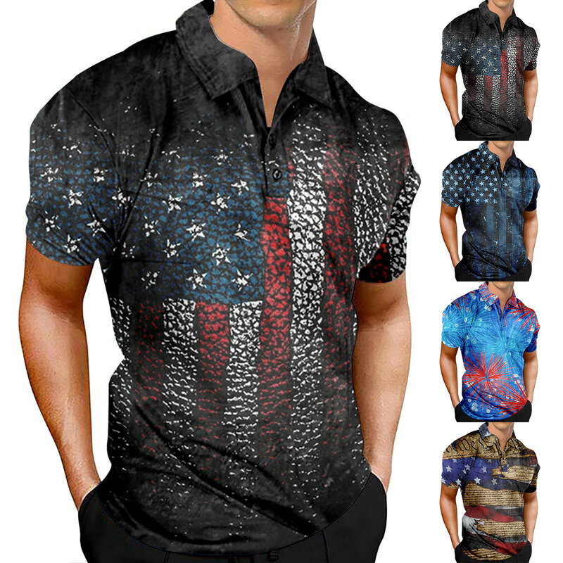 Herren patriotische Leistung Unabhängigkeit stag amerikanische Flagge klassische Passform Shirt Sportswear Shirt