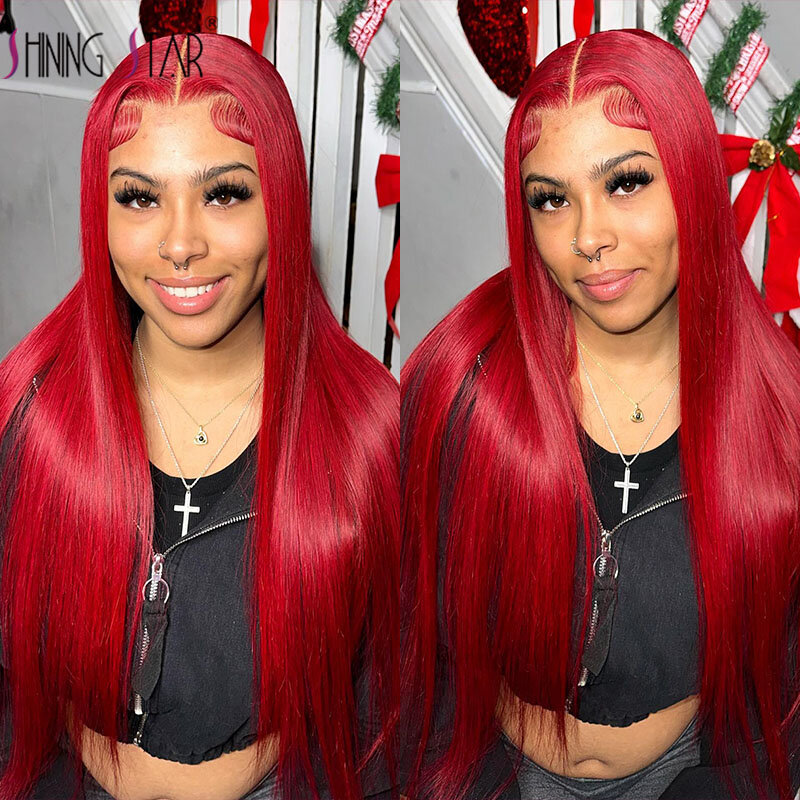 Gorące czerwone proste 13x6/13x4 koronkowe peruki z przodu ludzkich włosów brazylijska czerwona peruka z przodu 99J dla kobiet wstępnie oskubane kolorowa peruka 180%