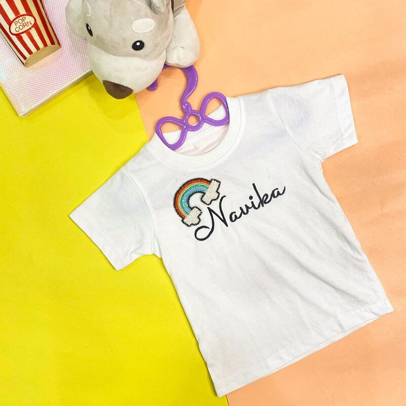 2023 Y2K topy estetyka list drukuj koszulki dziecięce Streetwear Patchwork O-neck z krótkim rękawem letnia damska krótkie bluzki słodkie koszulki