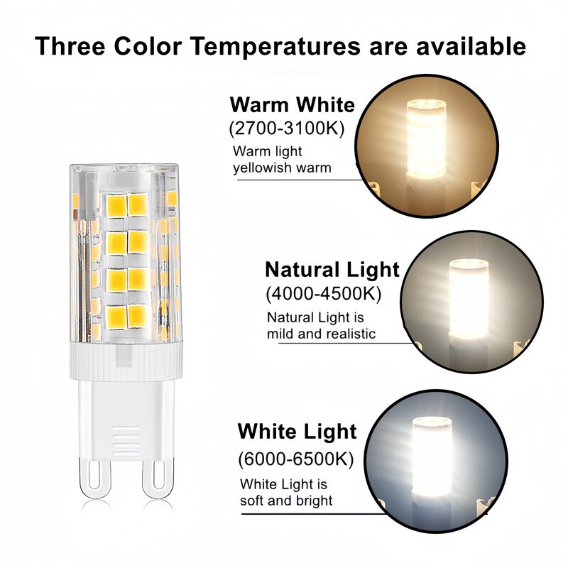 가장 밝은 G9 LED 램프, 세라믹 SMD2835 LED 전구, 따뜻하고 차가운 흰색 스포트라이트, 할로겐 조명 교체, AC220V 5W 7W 9W 12W