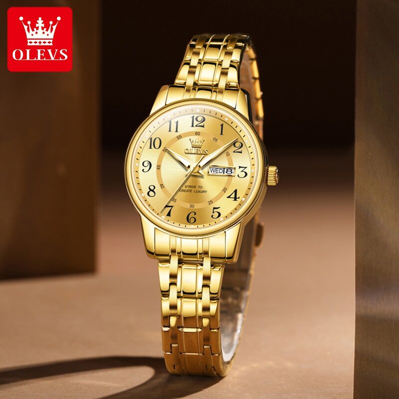 OLEVS marka modny zegarek kwarcowy dla kobiet stal nierdzewna wodoodporny świecący tydzień data luksusowe kobiety ubierają zegarki Montre Femme
