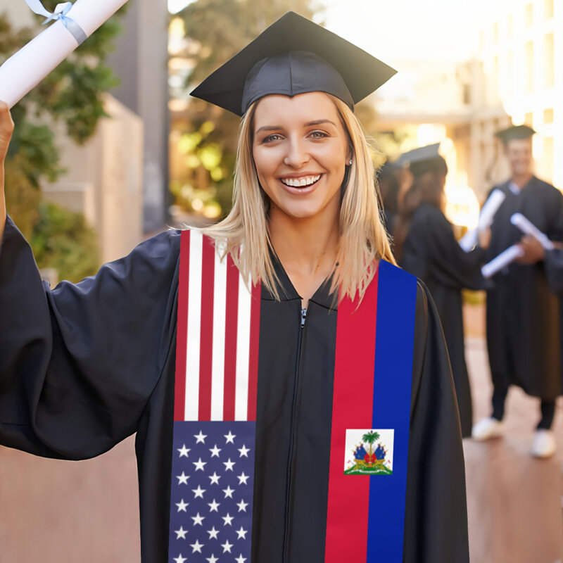 Graduation Sash Haiti & Usa Verenigde Staten Vlag Gestolen Sjaals Afgestudeerde Wraps Scraf Internationale Student Trots Geschenken