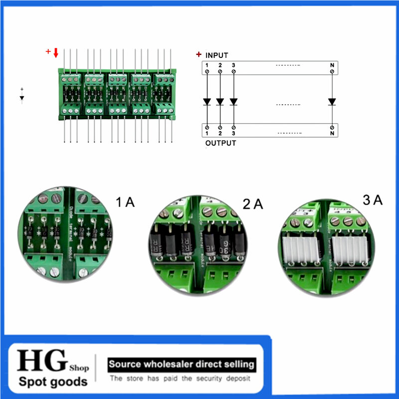 Pipeline 1A, 3A, 1000V, Type de terminal, 3-15, Type de guide de diode anti-inverse, Bloc de bornes PLC