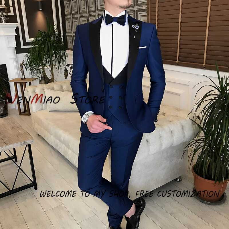 Elegant Men's 3-piece Suit Set 2024 Groom Wedding Tuxedo Jacket Pants Vest Fashion Customized Outfit Party Dress