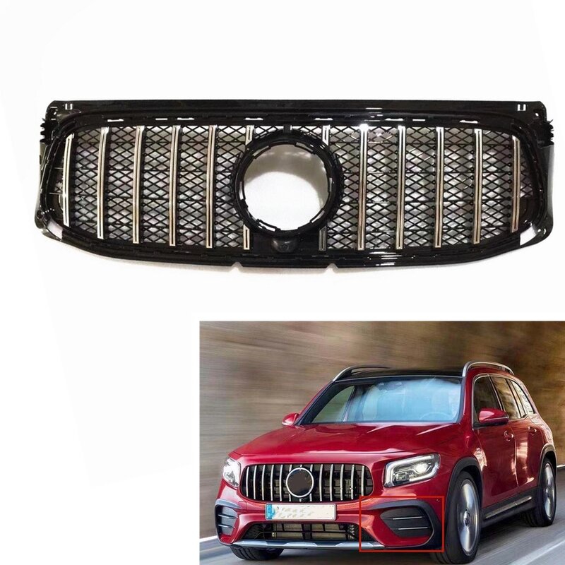 Front Grille For Mercedes Benz X247 GLB-Class 2020 2021 GLB250 GT Style Silver Upper Bumper Hood Mesh Car Grid Racing Grill Kit