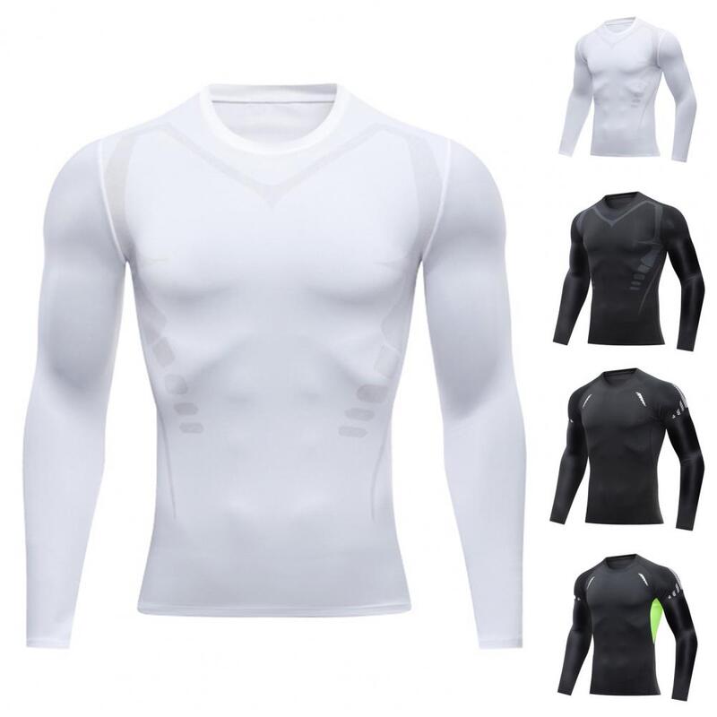Roupa esportiva masculina de manga comprida, Tops da moda, alta elasticidade, secagem rápida, Fitness Running