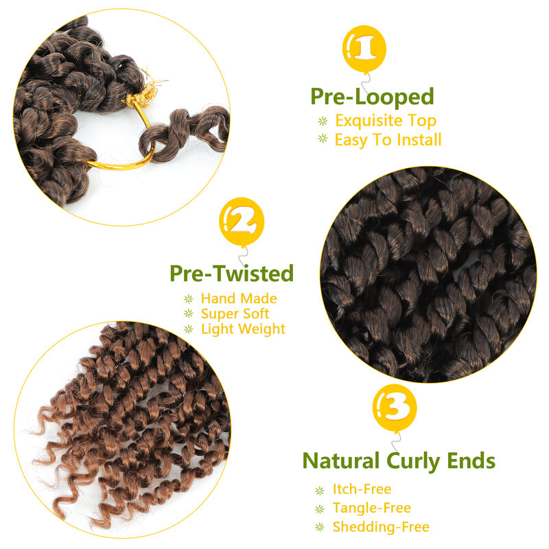 Cabelo sintético Crochet para mulheres negras, Pré em loop, Pré-torcido Passion Twist, Extensões de cabelo