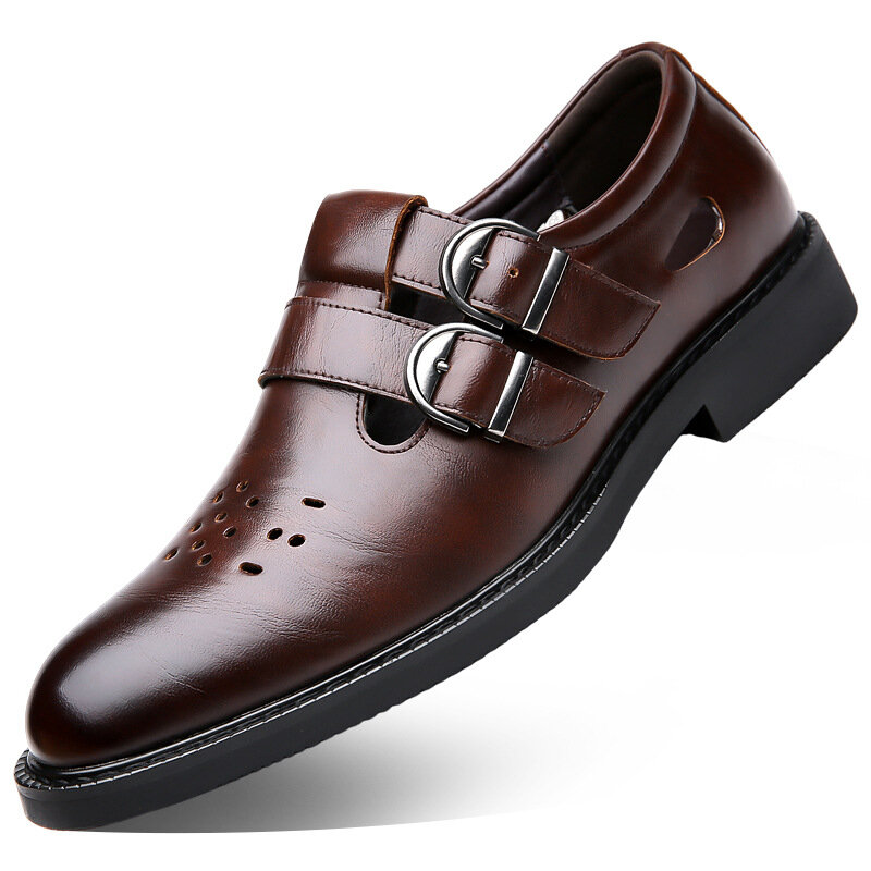Summer Men's Buckle Sandals 2024 New Baotou Beach Shoes Male Fashion Casual New Designer Hollow Cow Leather Sandals Shoes Man