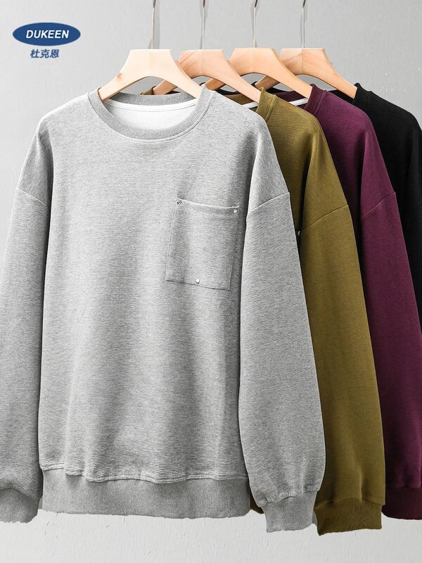 EN350G Pocket Sweater Spring And Autumn 2023 New American Loose Round Neck Bottom Shirt Men's Trendy Brand