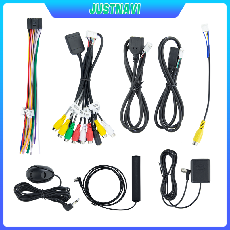 JUSTN183-Câble d'alimentation pour autoradio, 20 broches, antenne WiFi 4G, sortie AUX, RCA, emplacement pour carte d'identité, USB, caméra de recul, adaptateur GPS BT