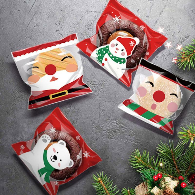 Natal sacos celofane para biscoitos caseiros, Feliz Natal Padrão Snack Bags, 100pcs