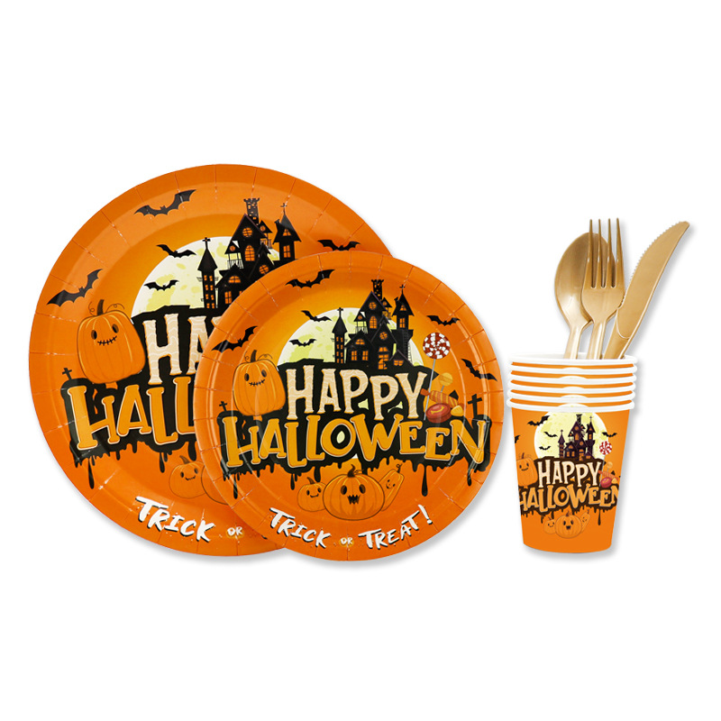 10 Gast Halloween Einweg geschirr Karton Kürbis Hexe Papp teller Tasse für Happy Halloween Home Party Dekoration liefert