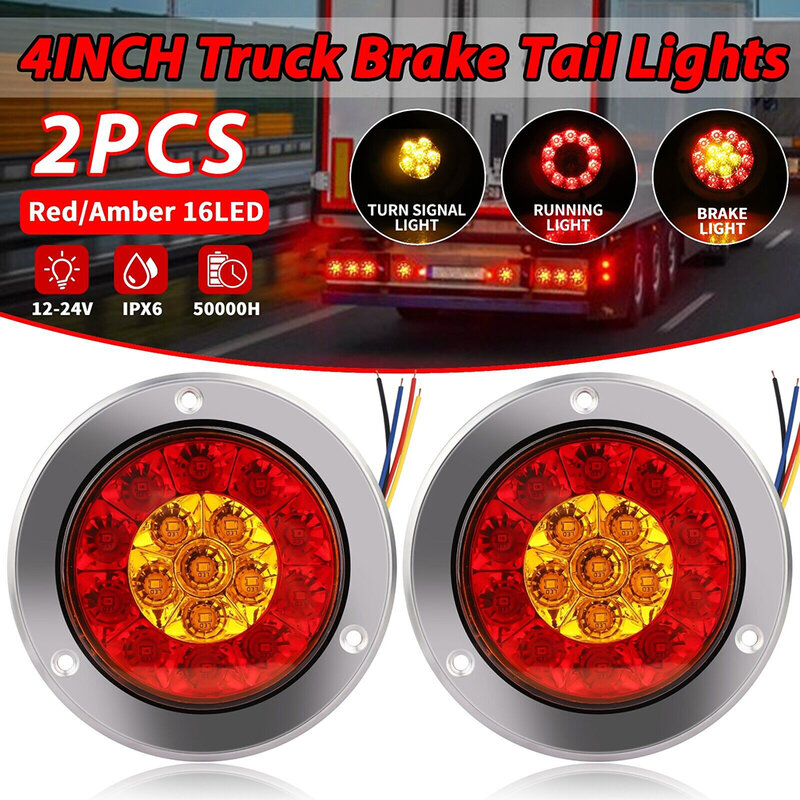 Round LED Trailer Lights, Stop Brake, Turn Signal Lights, Tail Lamp substituição, impermeável, AS + ABS, 16LED, IPX6, 1 par