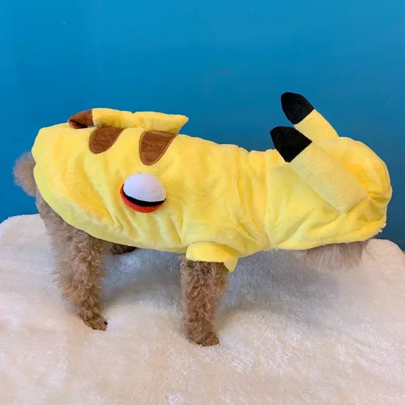 Pikachu z kreskówki nowe ubrania dla psów żółty sweter stojący kostium dla zwierząt ubranka dla zwierząt domowych pies kot pies Anime dużego psa zimowe ubrania dla szczeniaka