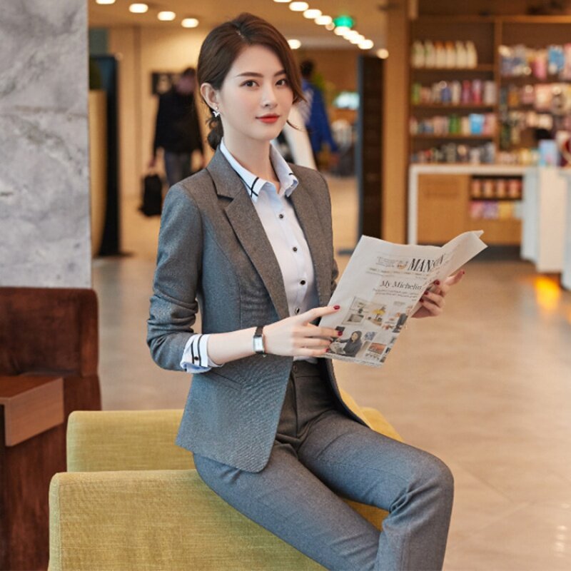 8928 Spring and Autumn Gray, Long Sleeve Business Suit Office White-Collar Workwear Workwear Business Formal Wear Suit