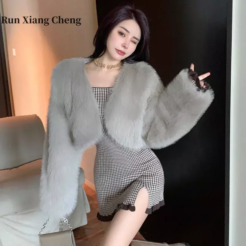 Runxiangcheng mantel bulu kelas tinggi, atasan bulu imitasi selebriti populer musim gugur/musim dingin 2023