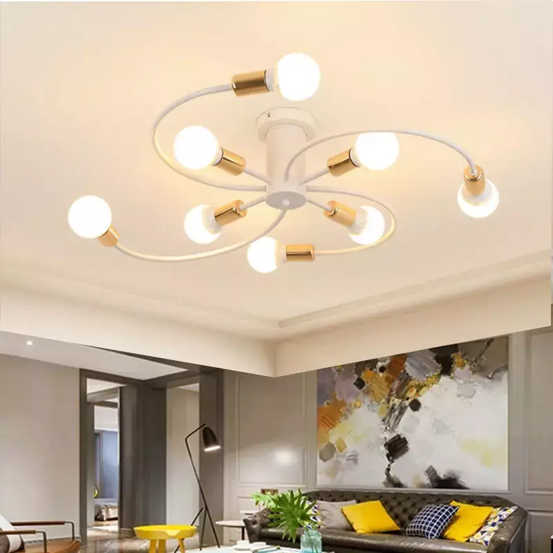 Nowoczesne żelazne żyrandol podsufitowy do wewnętrzne oświetlenie LED E27 lampa czarny biały złoty dekoracja sypialni dzienny