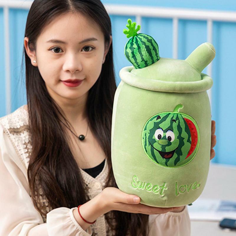 Boba Plush Pillow Toy Soft And Comfortable Cartoon Stuffed Soft Peach Cup Shaped Cushion Pillow Real Life Food Toy For Kids
