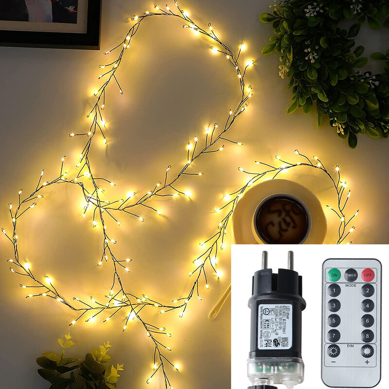 Guirnalda de luces LED de alambre verde para exteriores, guirnalda de luces de árbol de Navidad para Año Nuevo, calle, Fiesta en casa, decoración de boda