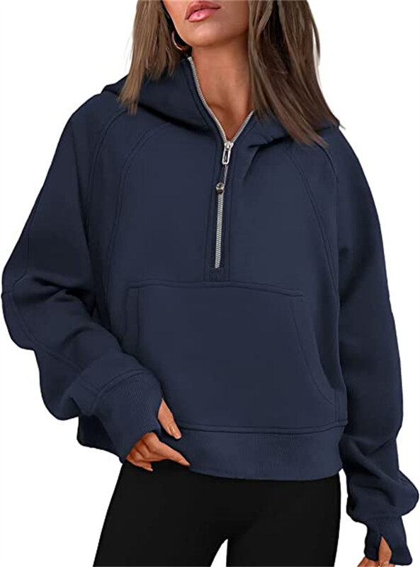 Scuba Half Zip Fleece Warm hoodie Women Loose Fitness Yoga Suit top felpe sportive Workout Sportswear