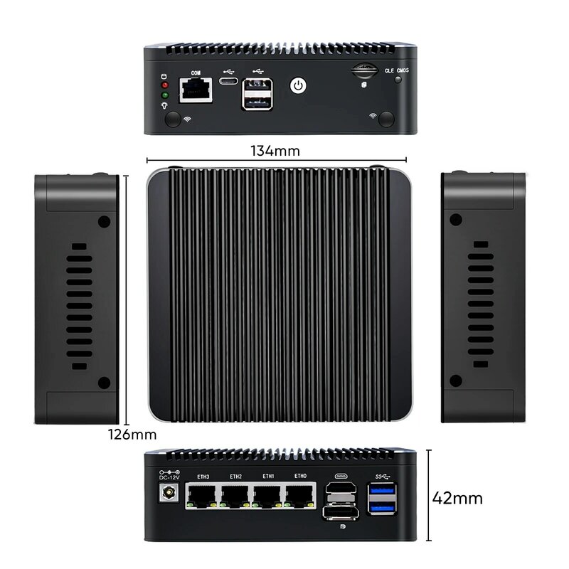 Topton 12th Gen Intel N100 2.5G Soft Router 4x i226-V LAN 1 * COM RJ45 Mini PC senza ventola Firewall Computer Type-C pfSense PVE ESXi