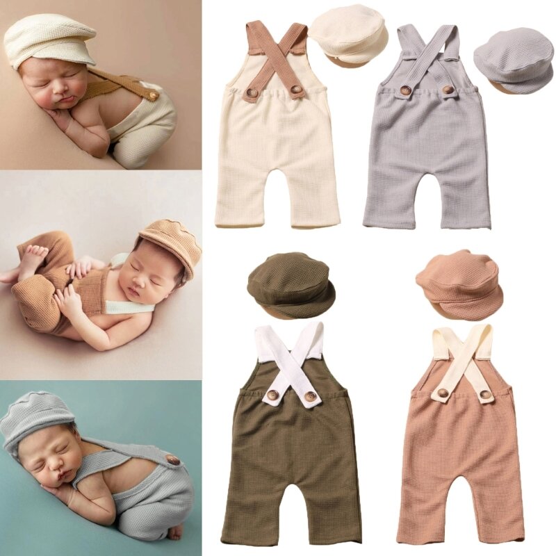 Newborn Photography Props Uniform Hat Posing Outfit Shower Party Photo Clothes G99C
