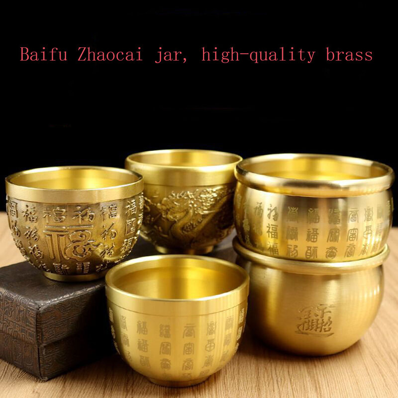 Latão Baifu Cup Arroz Jar, Fortune Jar Recolhendo, Sala Estudo Cobre Ornamentos, Dragão e Phoenix