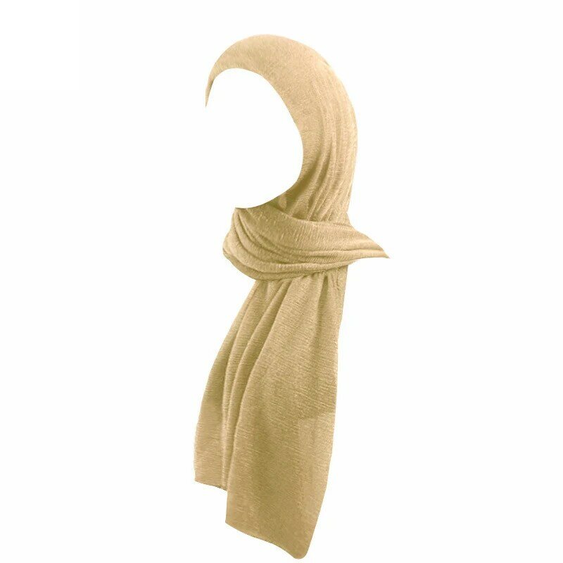 ผ้าพันคอแบบย่นสำหรับผู้หญิงฮิญาบมุสลิมคลุมหัวผ้าพันคอยาวผ้าพันคอสีล้วนผ้าโพกหัวผ้าพันหัวเรียบ