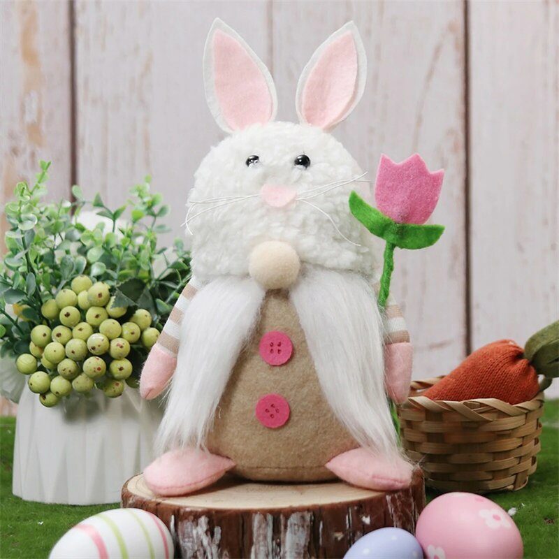 Easter Carrot Flower Rabbit Bunny Plush Dwarf Doll Ornaments Easter Party Festival DIY Home Decoration