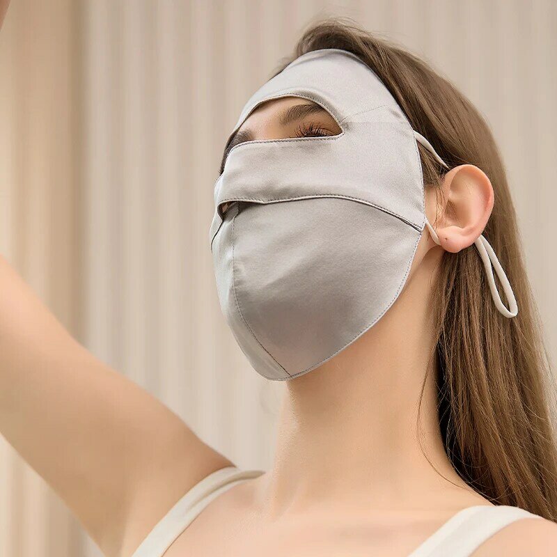 Masker Tabir Surya Sutra Baru Pelindung Wajah Penuh Leher Sutra Murbei Perlindungan Wajah UV Pelindung Musim Panas Kerudung Wanita