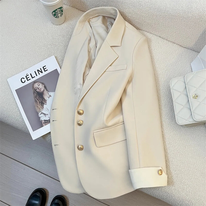 2024 Korean Women's Blazer Jackets Single Breasted Loose Abrigos Office Ladies Classic Suit Coats Spring Fall Fashion New