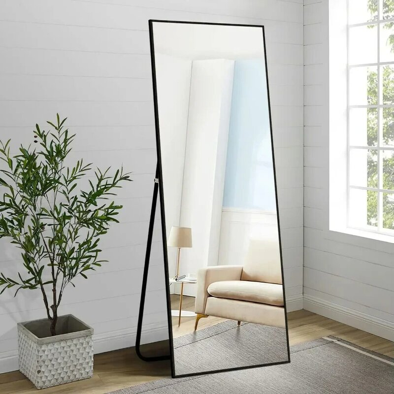 Espejo de pared de longitud completa, espejos de longitud completa, paredes de pie colgantes o apoyadas contra vestidor, cuerpo completo de aluminio