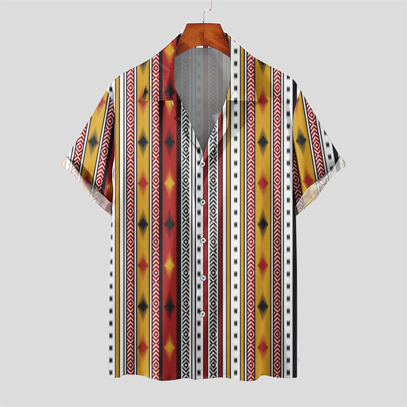 Camisa Retro de manga corta para hombre, camisa con solapa multicolor, estampado de moda, ocio, verano, 2023