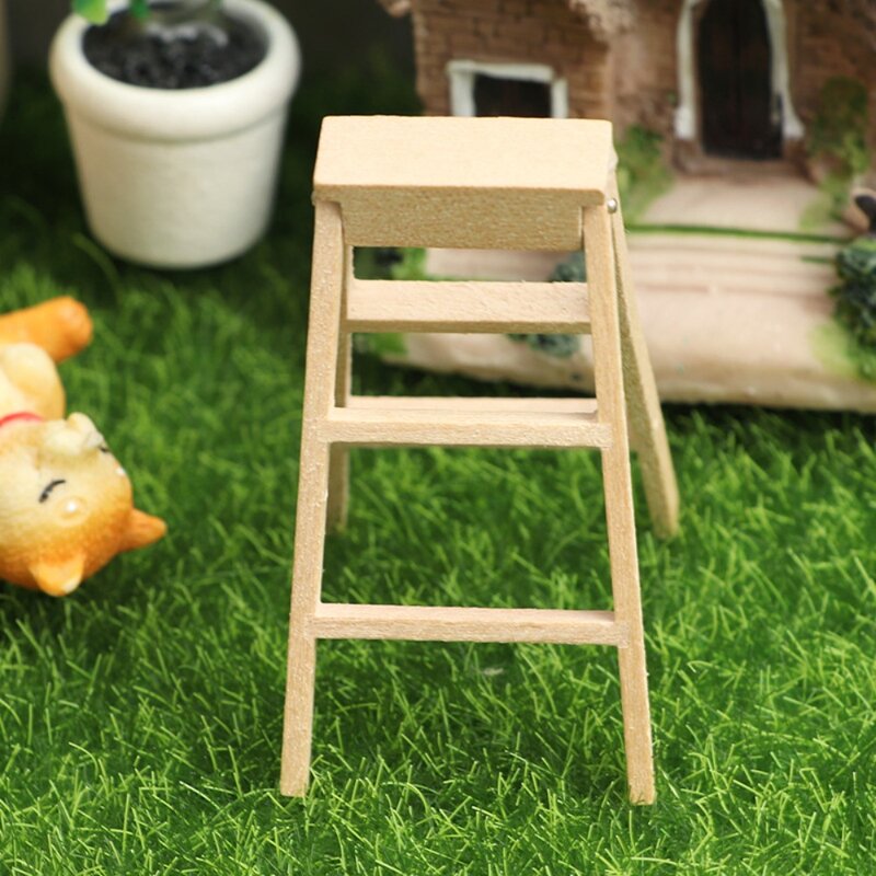 Mini escada de madeira para Dollhouse, modelo em miniatura, estatueta criativa bonito, escadas brinquedos, vermelho e branco, escada criativa