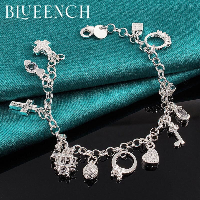Blueench 925 prata esterlina cruz anel pingente pulseira para mulheres noivado casamento moda glamour jóias