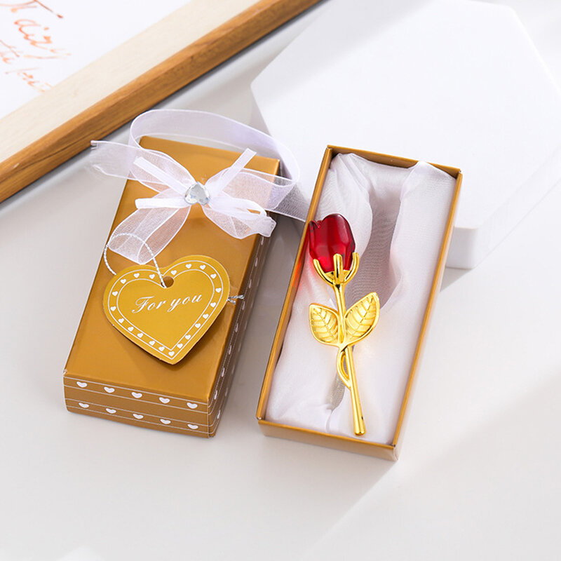 Figuritas de flores de rosa de cristal, flor Artificial artesanal con caja, Día de San Valentín, recuerdos de boda, regalo de amante, recuerdo