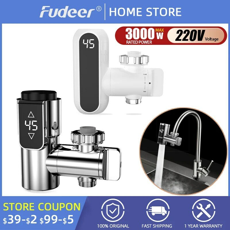 Fudeer Electric Water Heater Kitchen Tap Conector Instant Hot Water Faucet Adapter 220V 3000W Water Heater Bathroom Accessories