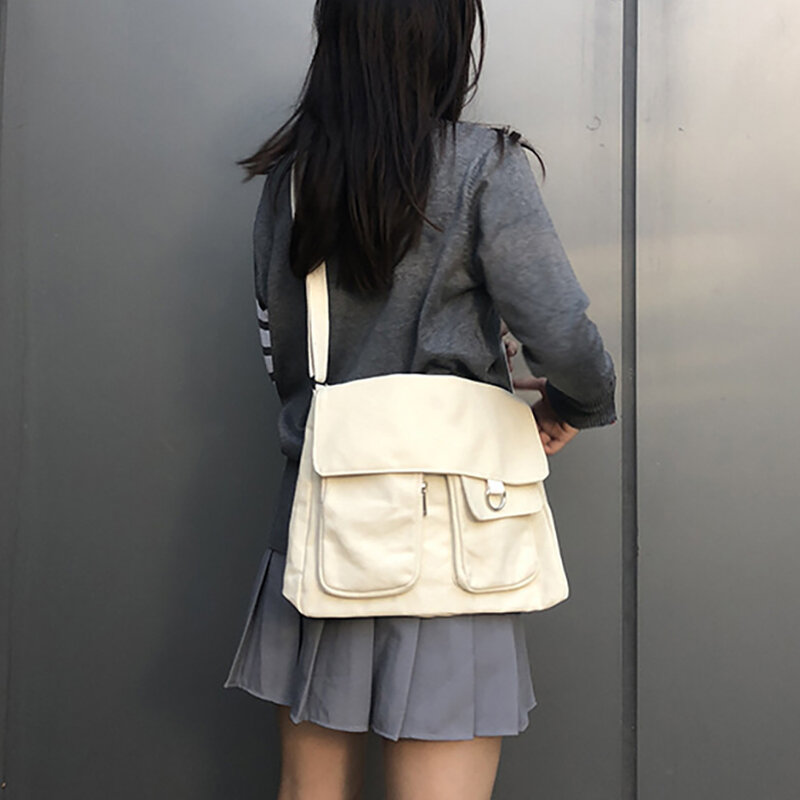 Women's Canvas Crossbody Bag Youth Fashion Messenger Bags Large Capacity Shoulder Bag Love Pattern Girls Casual Handbag