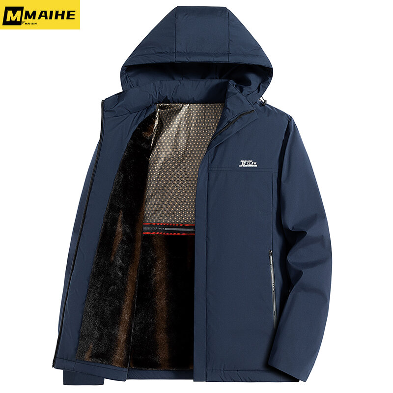 Jaket termal Graphene pria 2024 Bisnis Slim-fit tebal berkerudung mantel musim dingin tahan angin mewah Parka pakaian pria mewah