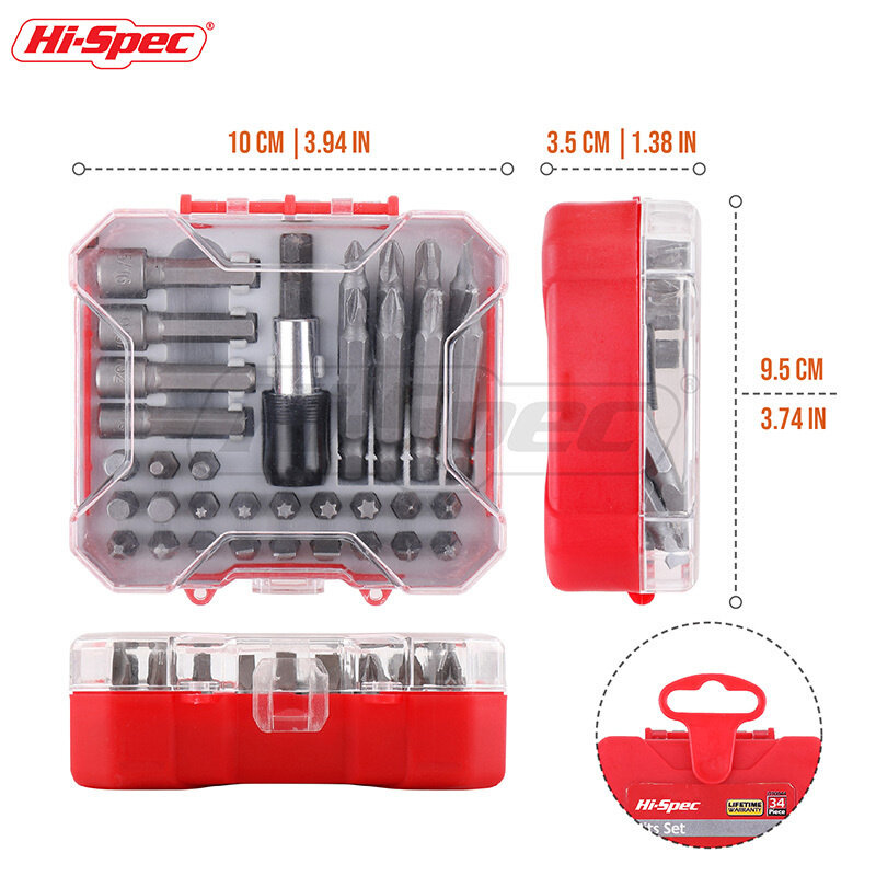 Hi-Spec-Conjunto de chave de fenda extra longa com caixa vermelha, Bits Torx Security, Socket Tool, Hex, 1/4 ", 50mm