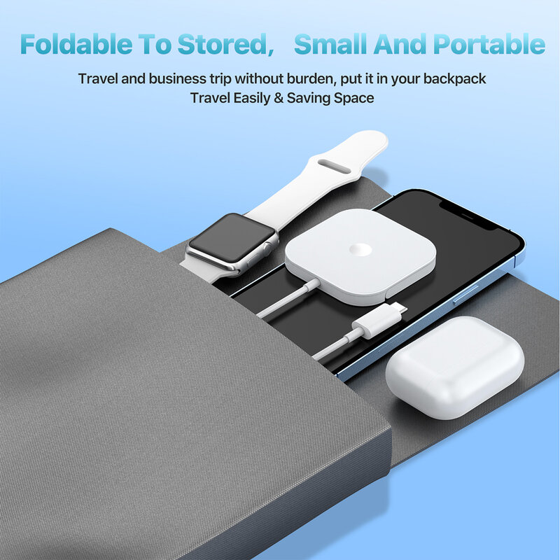 3 in 1 자기 Foldable 데스크 전화 충전기 아이폰 12 13 시리즈 시계 7 6 SE 5 AirPods 3 30W 빠른 충전 무선 충전기