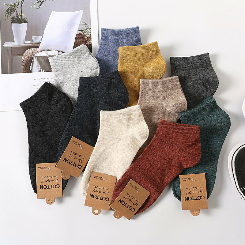 5 Pairs Mens Casual Cotton Boat Shoes Comfortable Soft Solid Colour Business Socks Retro Classial Black White Male Short Socks