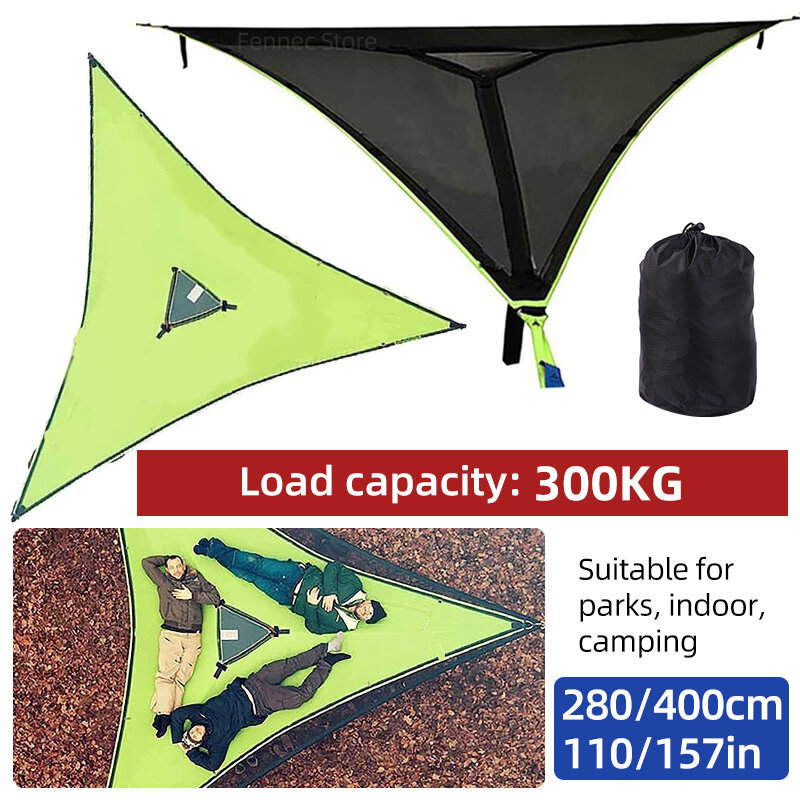 Hamaca triangular portátil para varias personas, colchoneta aérea para acampar al aire libre, plegable, de malla elástica, 4M x 4M x 4M