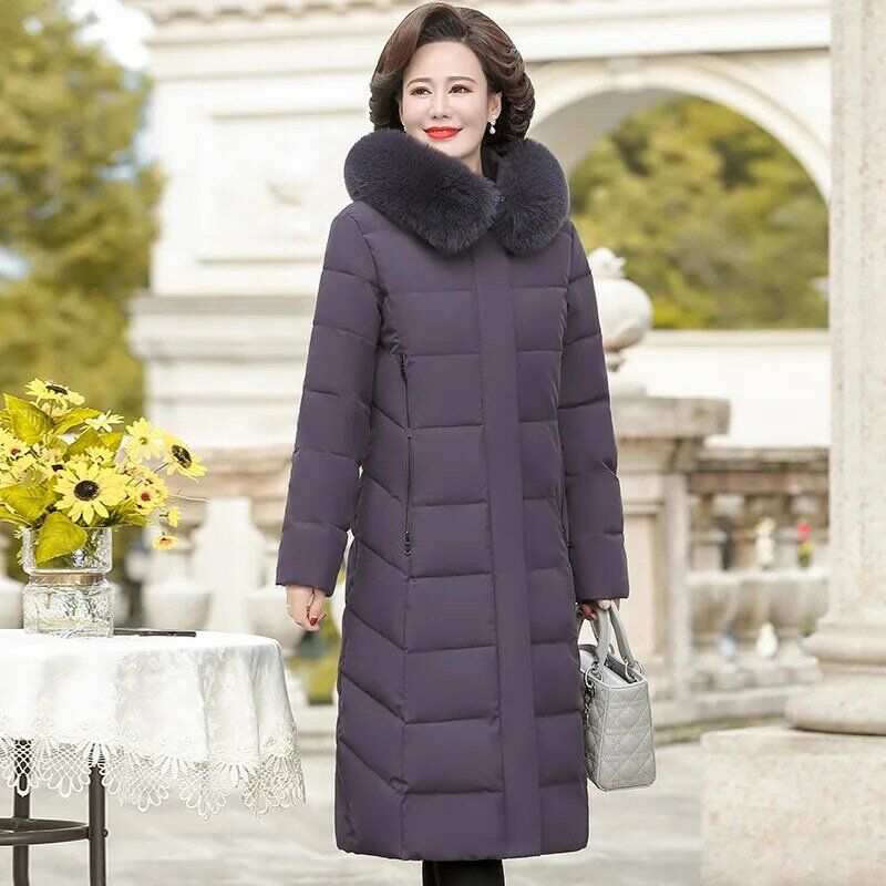 Neue Koreanische Mutter der Winter Kleidung Frauen Lange Unten Baumwolle Jacke Lose Padded Mantel Mit Kapuze Verdicken Parkas Manteau Femme Hiver