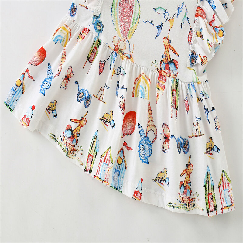 Kaus anak perempuan motif hewan pakaian anak-anak 2-7t Jumping meter atasan kaus balita musim panas cantik modis