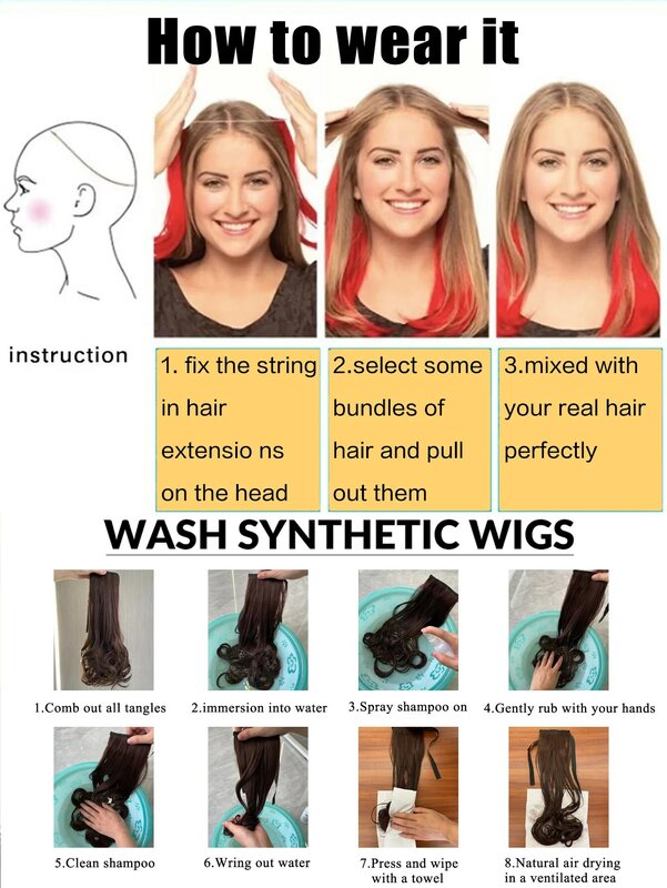Ekstensi rambut palsu untuk wanita, 24 inci kawat tidak terlihat sintetis tanpa klip dalam ekstensi rambut